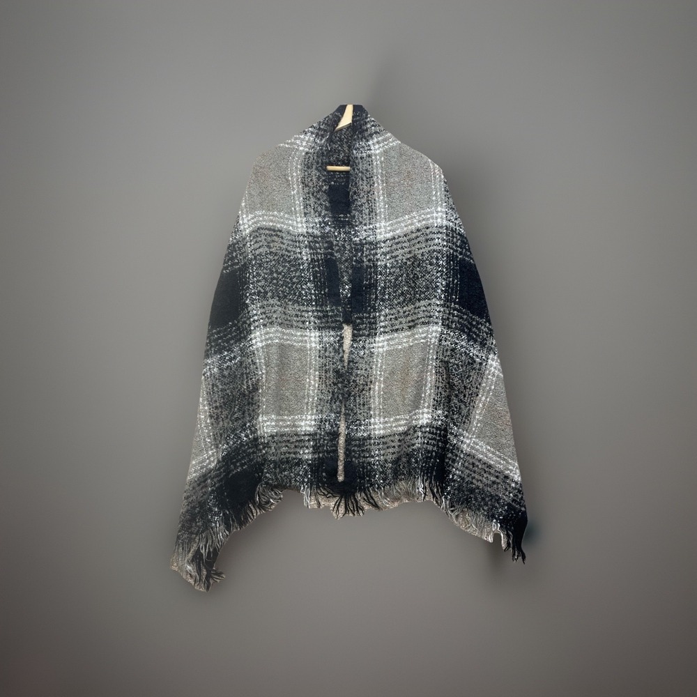 Vintage Jeanne Delahaye Mohair Wool Shawl Wrap Boho Brown Black